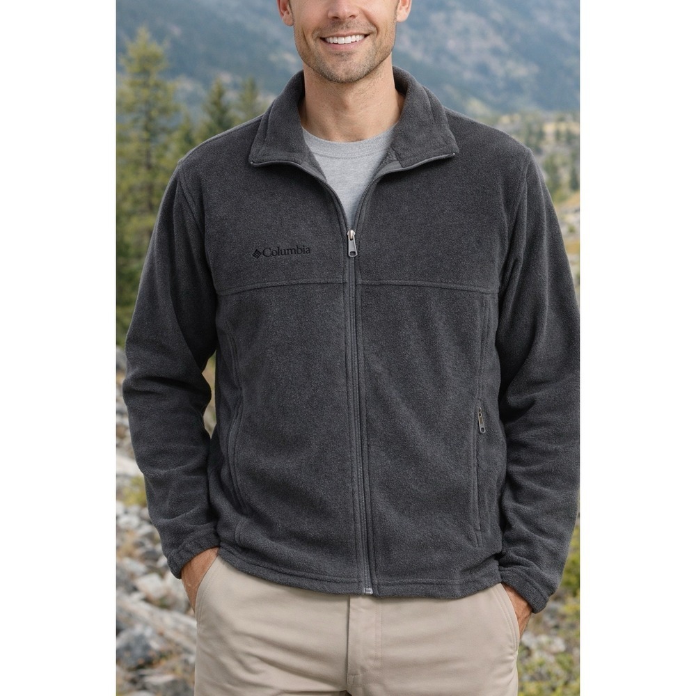 Columbia Full Zip Fleece Jacket Mens L Large Dark Gray Outdoor Hiking Layering